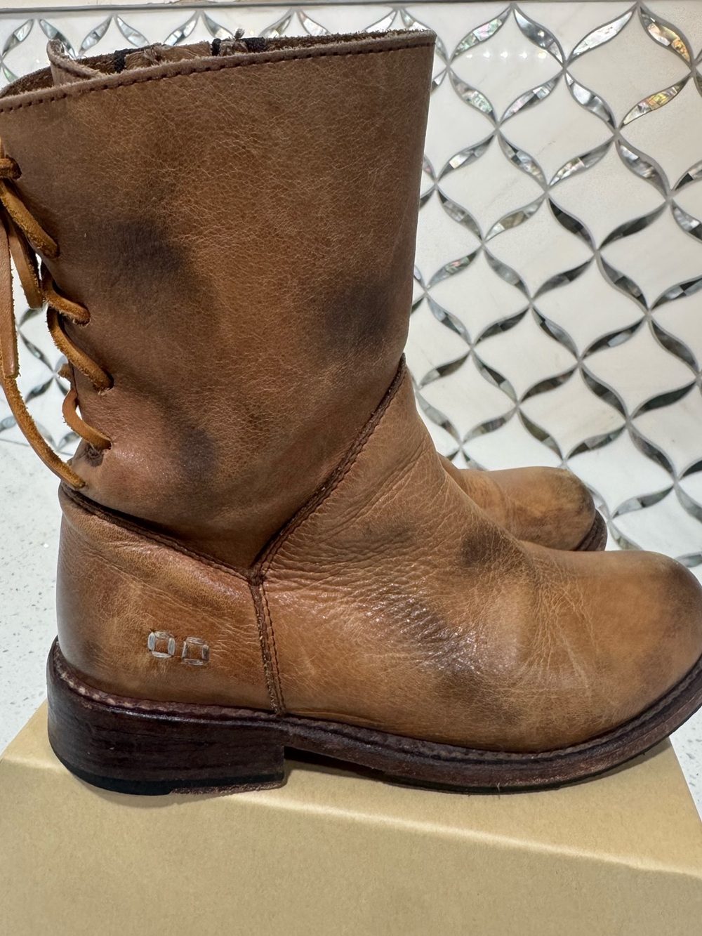 BED|STÜ Cheshire Distressed Leather Lace-Up Boots Brown Tan Size 6